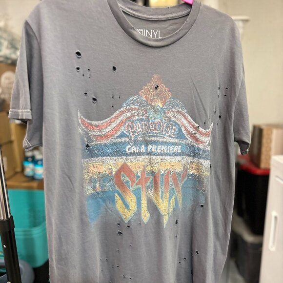 Styx Paradise graphic destructed vintage Band t-shirt - Size S- Faded Black - Picture 2 of 9